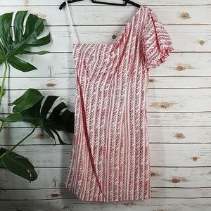 Tracy Reese one shoulder pink white dress